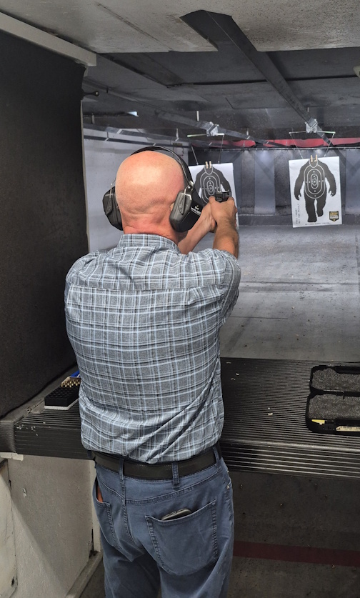 Student practicing reasonable handgun proficiency during firearms training in Pueblo Colorado